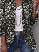Retro Floral Pattern Art Print Ruffle Casual Stylish Cotton Lapel Coat