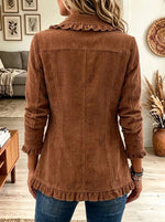 Women's Ruffle Trim Double-Breasted Corduroy Jacket