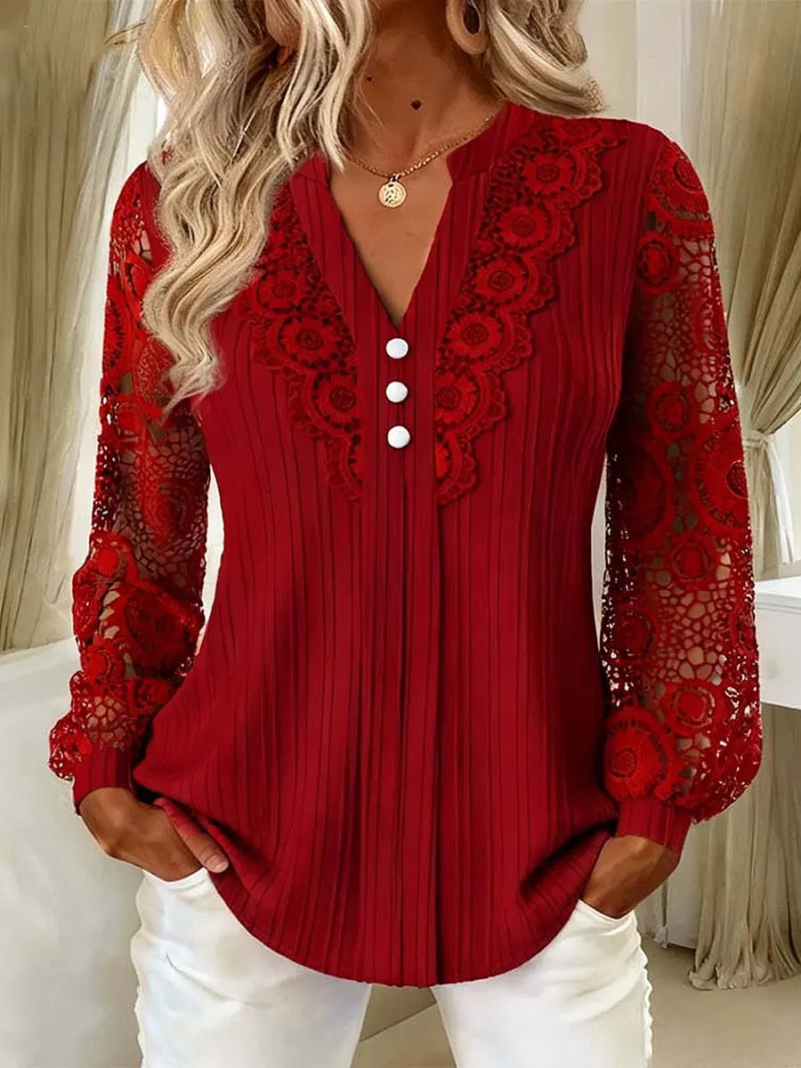 Retro Elegant Lace Patchwork Art Casual Stylish Long Sleeve Shirt