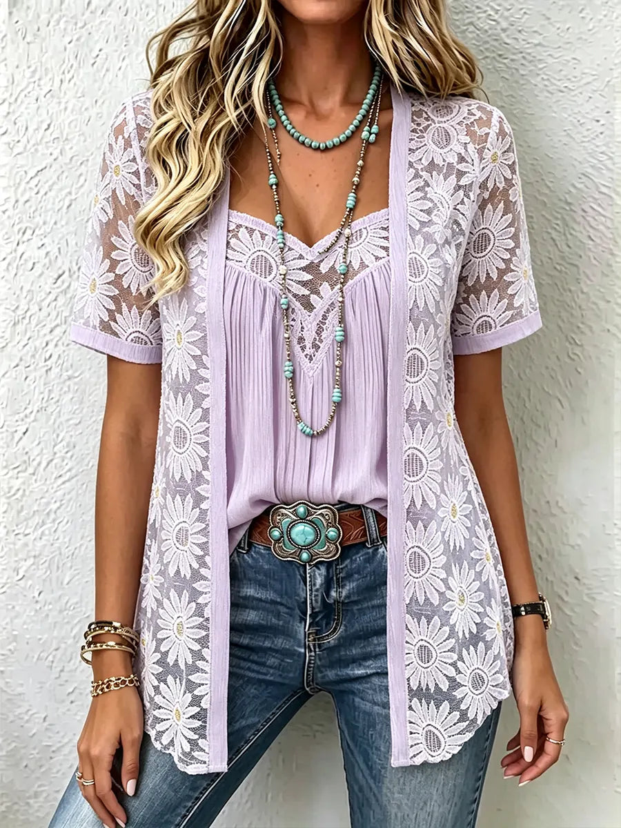 Women’s Elegant Lace Cardigan Two-piece Set