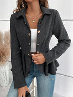 Retro Ruffle Art Stripe Pattern Casual Stylish Long Sleeve Lapel Coat
