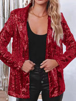 Retro Shiny Sequins Loose Casual Stylish Long Sleeve Coat