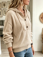 Women's Ribbed Knit Henley Pullover Hoodie