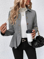 Retro Ruffle Art Stripe Pattern Casual Stylish Long Sleeve Lapel Coat