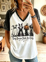 Women's Halloween Creepy Dogs Colorblock Raglan T-Shirt