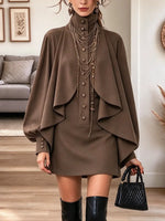 Vintage Chic Stand Collar Art Casual Stylish Long Sleeve Mini Dress