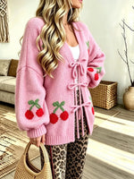 Women's Loose Bow V-neck Knitted Cardigan
