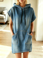 Retro Hooded Art Casual Stylish Short Sleeve Denim Mini Dress