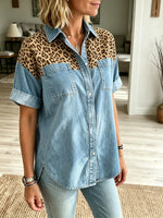Women's Leopard Yoke Denim Shirt