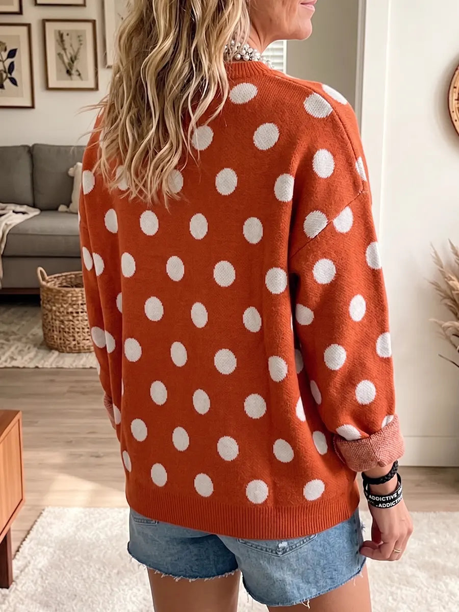 Vintage Elegant Shiny Patchwork Polka Dot Pumpkin Sweater