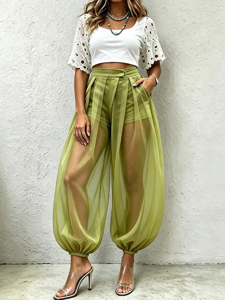 Women's Mesh See-through High-waist Pants