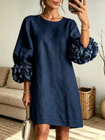 Women's 3D Floral Sleeve Linen Shift Dress