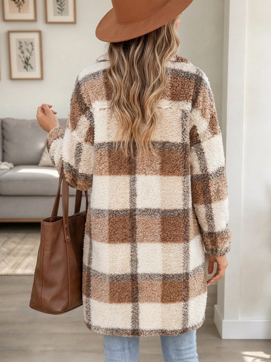 Women's Plaid Fleece Teddy Coat