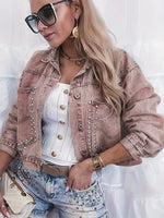 Retro Fashion Rivet‑adorned Art Lapel Casual Stylish Long Sleeve Denim Coat