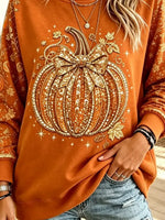 Retro Autumn Pumpkin Pattern Art Print Casual Long Sleeve Sweatshirt