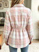 Women's Drawstring Waist Plaid Flannel Shacket