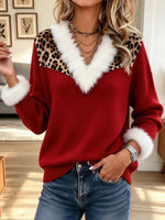 Vintage Leopard Patchwork Knitted Art Casual Stylish Long Sleeve Sweater