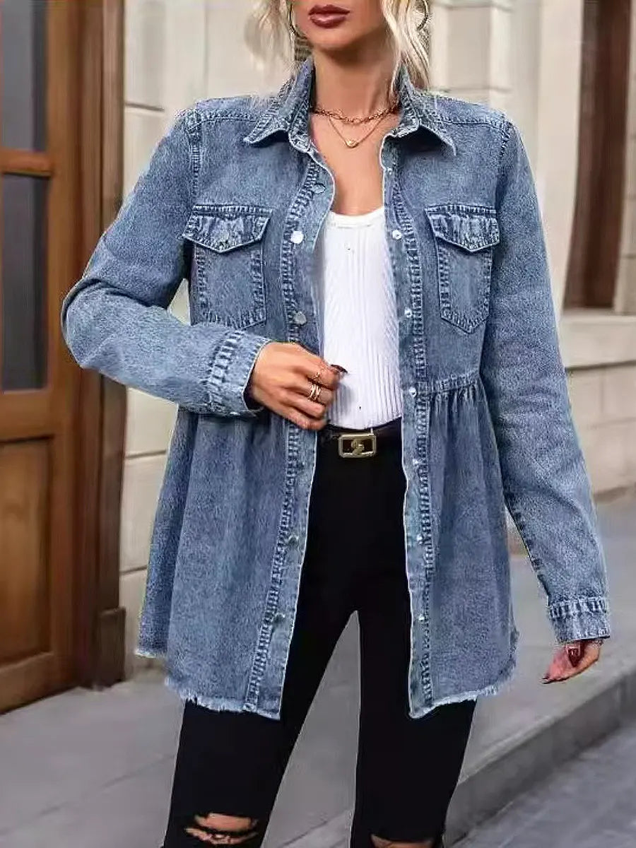 Retro Loose Lapel Casual Stylish Long Sleeve Denim Coat