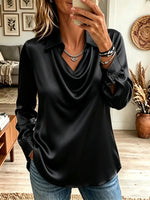 Women's Cowl Neck Collared Satin Blouse