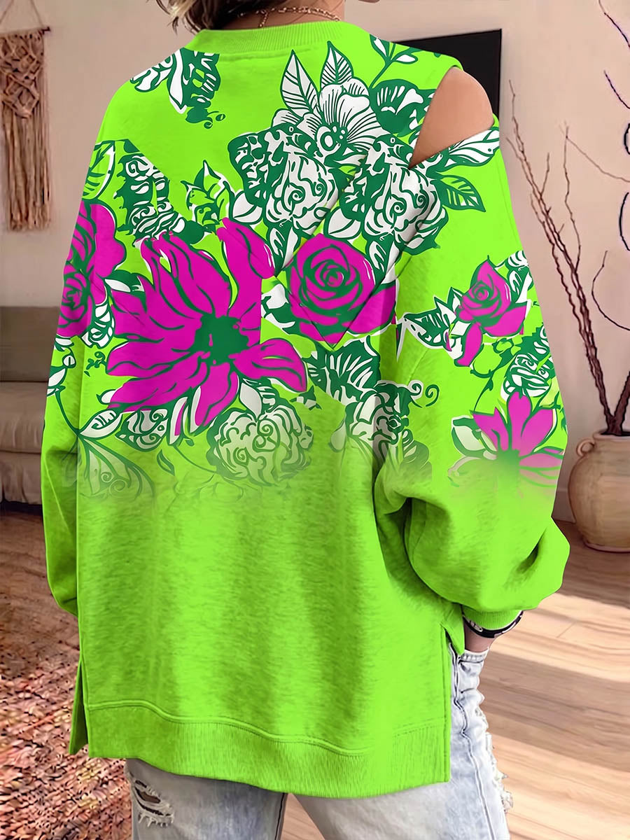 Vintage Elegant Cotton Fabric Patchwork Patterned Print Sweatshirt