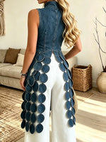 Women's Sleeveless Stand Collar Denim Top