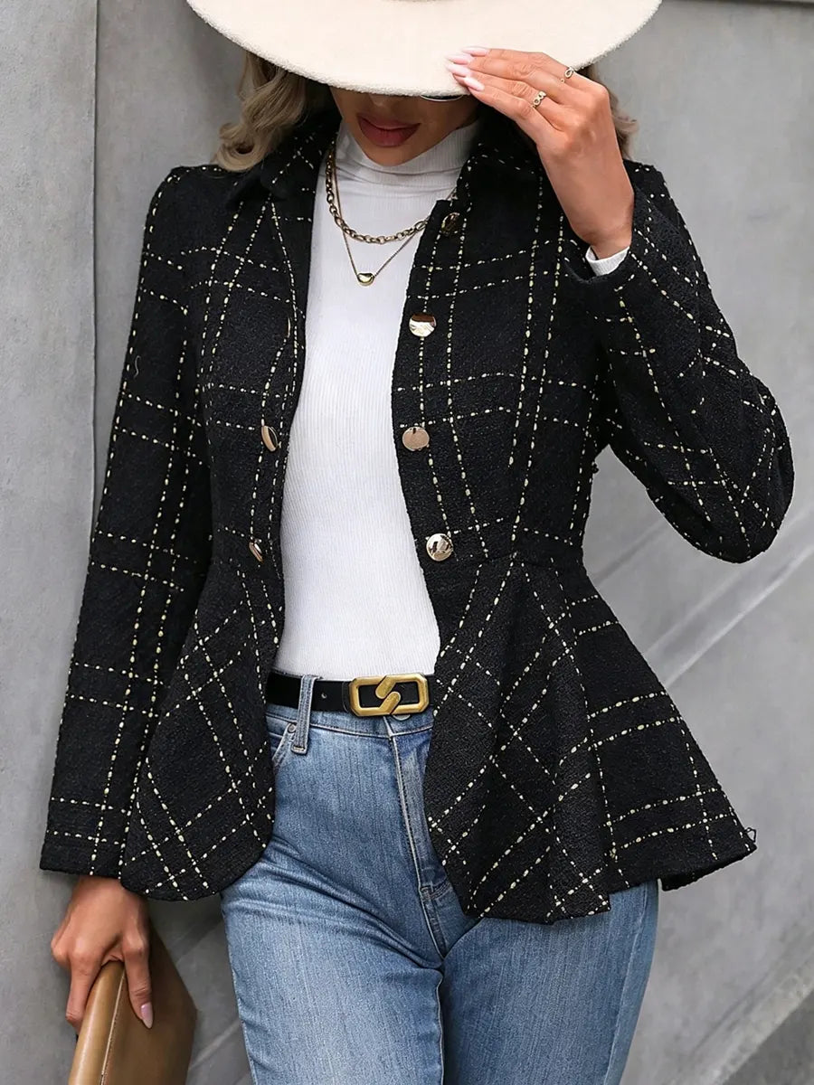 Retro Ruffle Art Stripe Pattern Casual Stylish Long Sleeve Lapel Coat