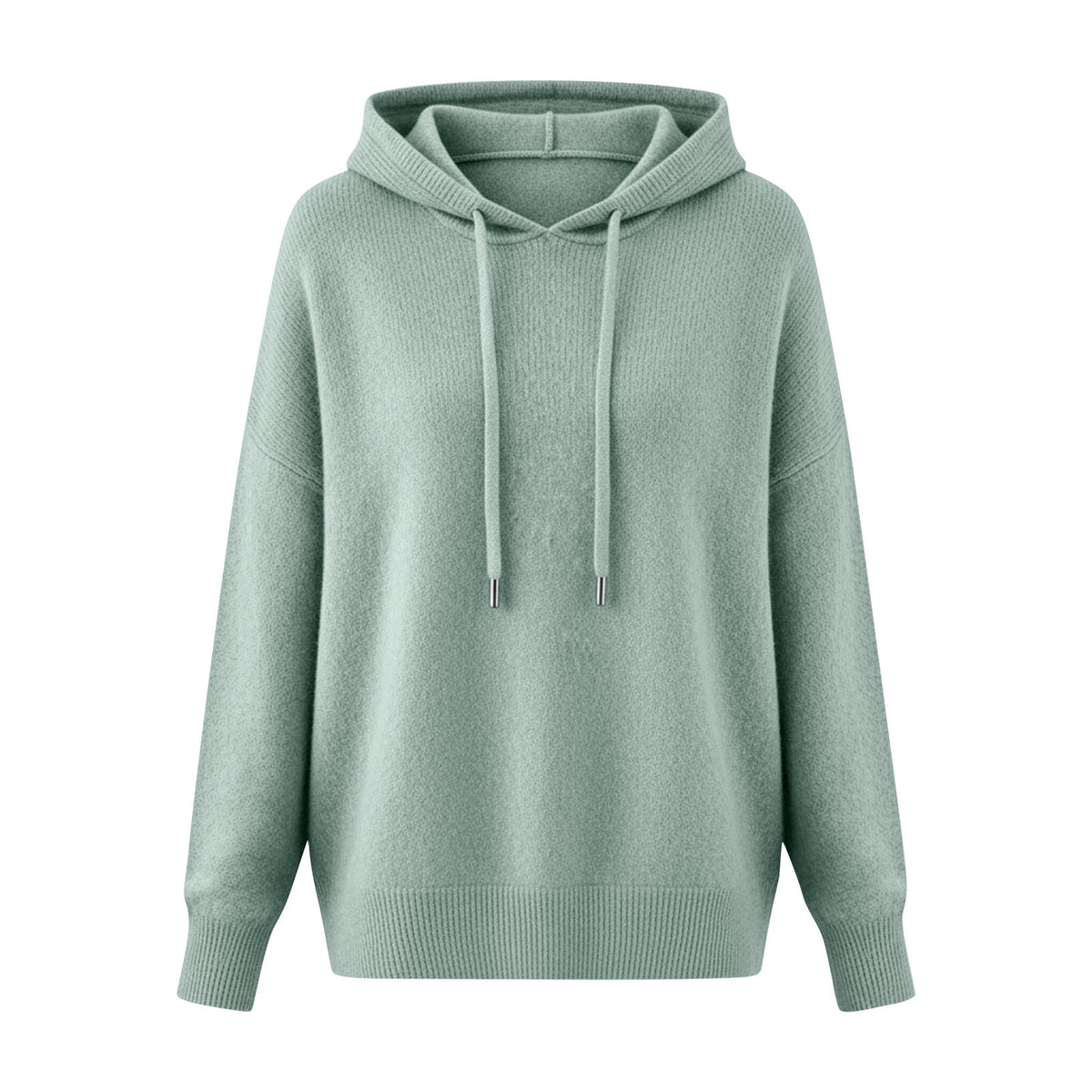 Women Solid Color Drawstring Hooded Knit Pullover Sweater