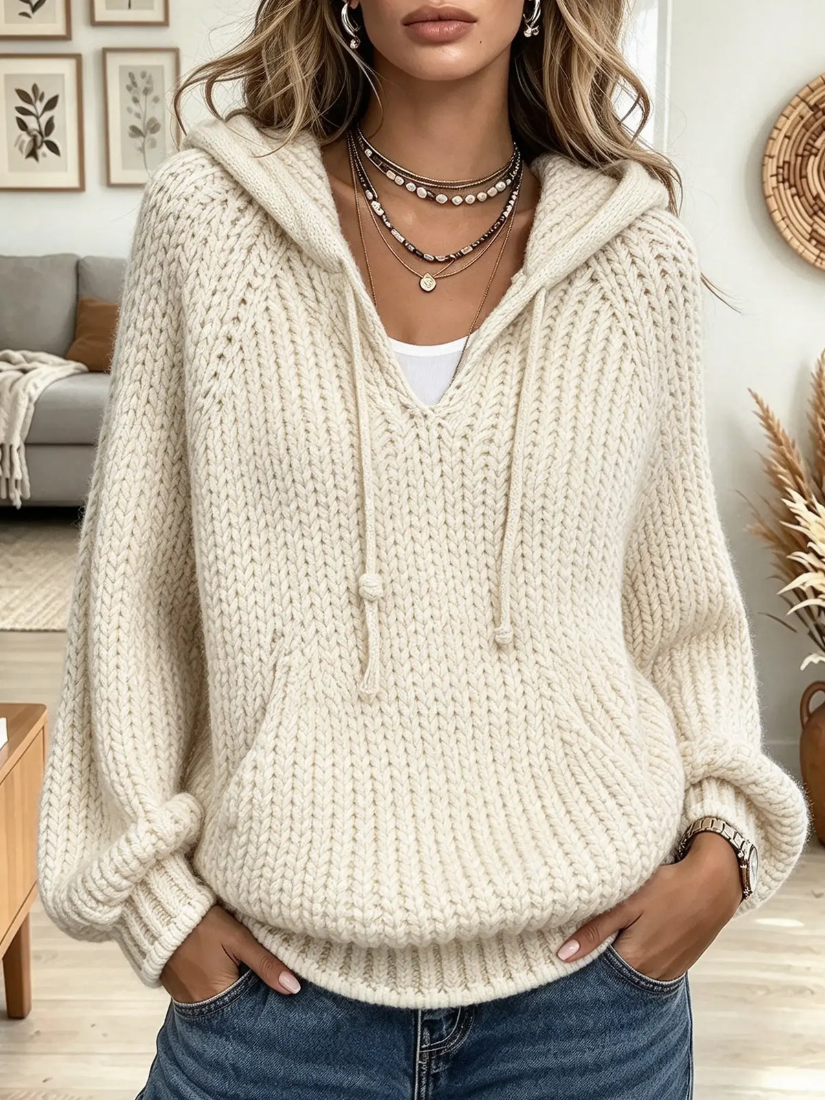 Women's Chunky Knit Hooded Pullover
