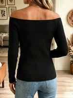 Women's Pearl Embellished Off-the-Shoulder Ribbed Top