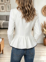 Women's Contrast Trim Peplum Woolen Blazer