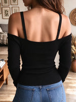 Women's Off Shoulder Ribbed Knit Long Sleeve Top