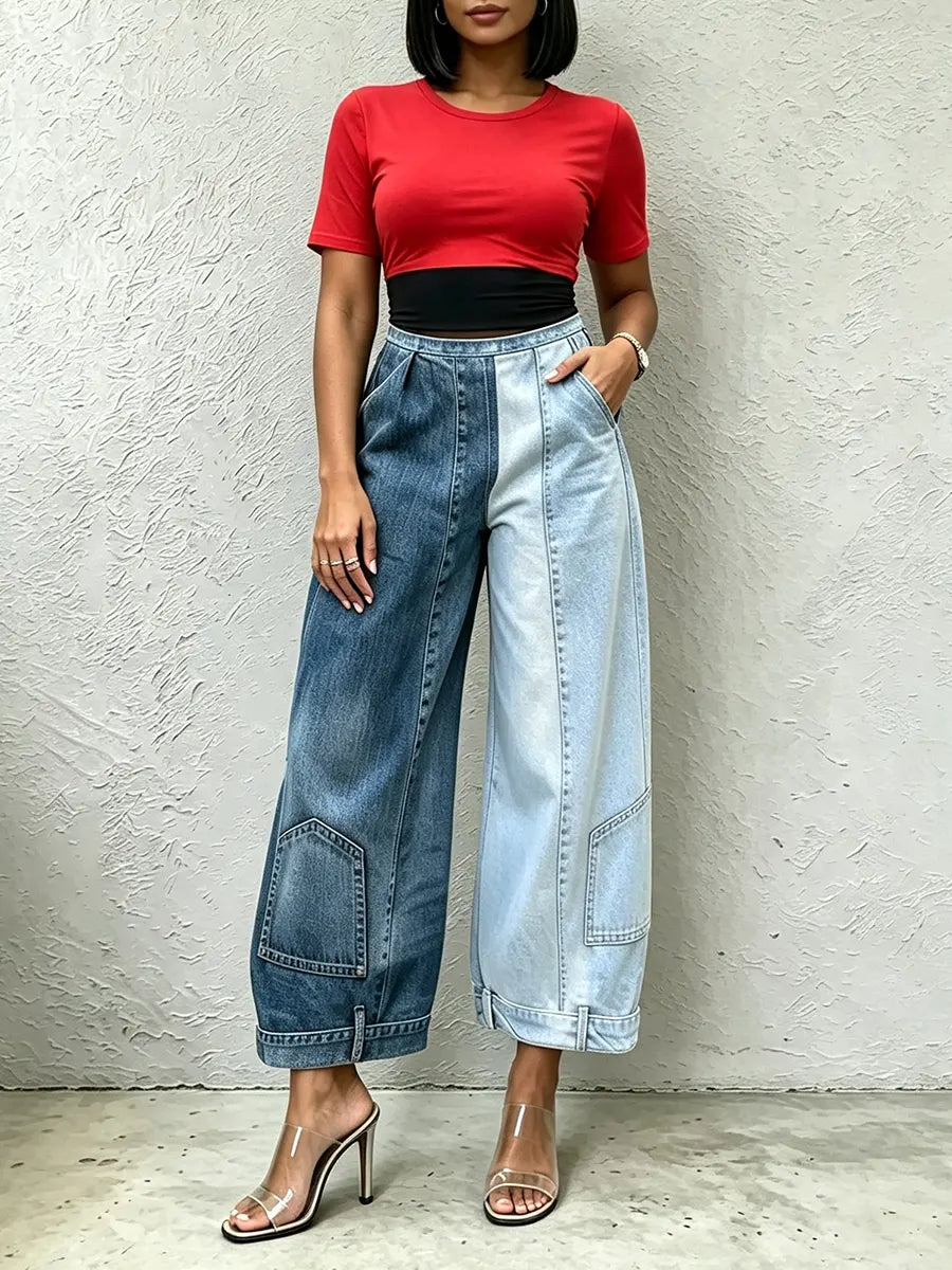 Women's Color-block Wide-leg Jeans