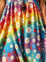 Women's Tie-Dye Daisy Peace Print Maxi Dress