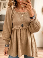 Vintage Elegant Cotton And Linen Patchwork Elastic Shirt