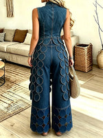 Women’s Cut-out Patchwork Denim Wide-leg Pants