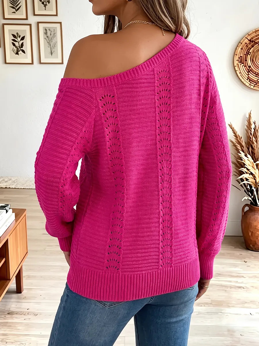 Vintage Elegant Knitted Fabric Cut-out Off-the-shoulder Sweater