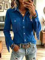 Retro Western Fringe Art Casual Stylish Long Sleeve Suede Coat