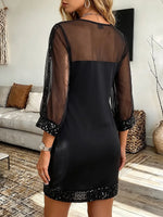 Vintage Elegant Cotton Blend Patchwork Sheer Mesh With Sequins Dress