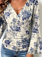 Retro Floral Pattern Art Print Casual Stylish Cotton V Collar Shirt