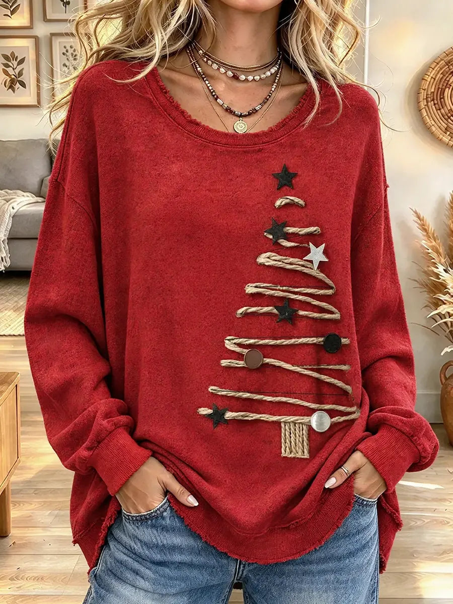 Women's Vintage Christmas Tree Print Crewneck Sweatshirt