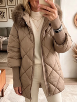Vintage Elegant Fur Collar Quilted Coat