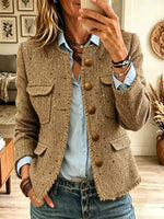 Women's Sequin Embellished Fringed Tweed Jacket