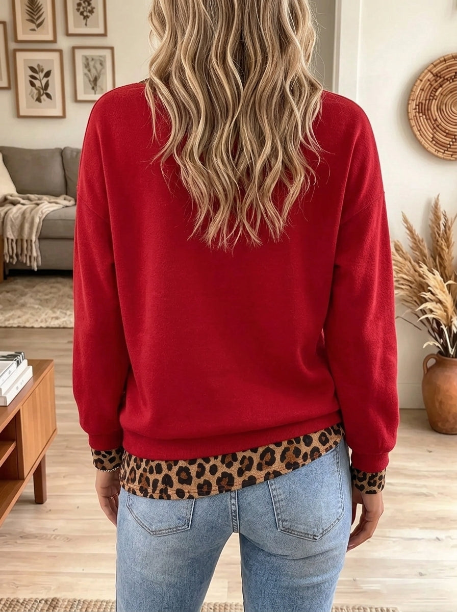 Women's Leopard Hat Santa Double-Layered Sweatshirt