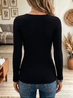 Women's Pearl Button Crossover V-Neck Ribbed Top