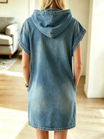 Retro Hooded Art Casual Stylish Short Sleeve Denim Mini Dress