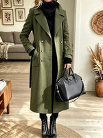 Women's Long Double Breasted Wool Blend Trench Coat