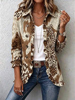 Women's Leopard Ruffle Trim Blazer Jacket