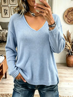Women's V-Neck Ribbed Pullover Sweater