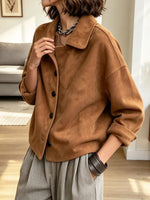 Vintage Classic Lapel Suede Art Casual Stylish Long Sleeve Coat