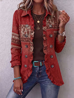 Vintage Elegant Pattern Patchwork Ruffled Jacket